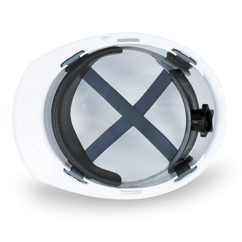 CASCO DE SEGURIDAD CON ARNES CINTA Y ROLLER BLANCO